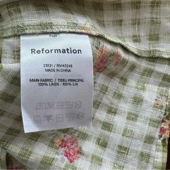 Reformation Roarke Linen Dress Patio Floral Checkered Feminine Dress 4 - Picture 5 of 13